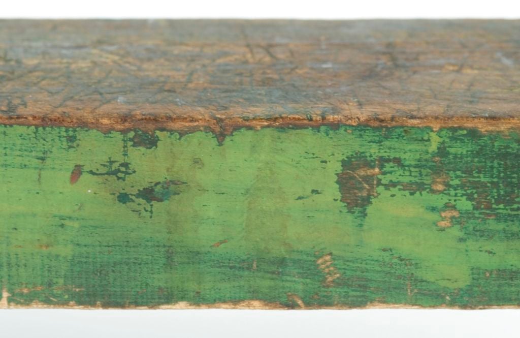 BUTCHER BLOCK BENCH IN APPLE GREEN PAINT, MASSACHUSETTS, CA 1840
