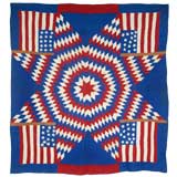 Antique PATRIOTIC QUILT WITH FOUR 15 STAR FLAGS