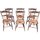 6 Pennsylvania Decorated Chairs, Grey, Unusual Color, Mid-19th C