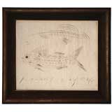 19TH CENTURY CALLIGRAPHY DRAWING OF A FISH SIGNED