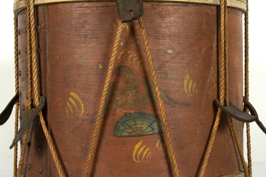 VERY EARLY NEW YORK STATE MILITIA DRUM WITH EAGLE STANDING ON A GLOBE, 1812-1848:<br />
<br />
Here are the photos of the New York State drum. This is a great early one--as early as any I see in the marketplace. It was probably manufactured