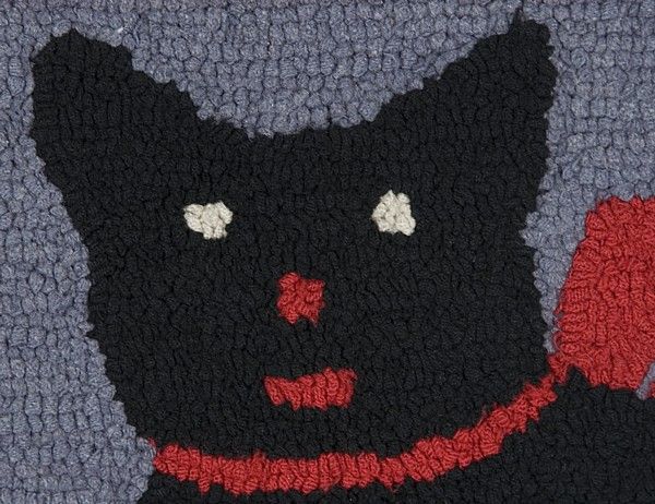 American HOOKED RUG WITH HEARTS AND TWO BLACK CATS, 1940-50