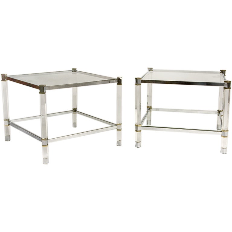 Pair of Karl Springer Lucite Tables For Sale