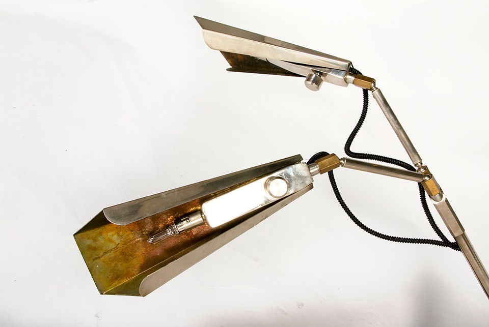 Brushed Nickel  Desk Lamp attributed to J.F. Chen