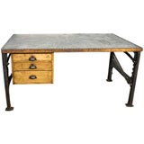 Vintage Industrial French Three-Drawer Desk