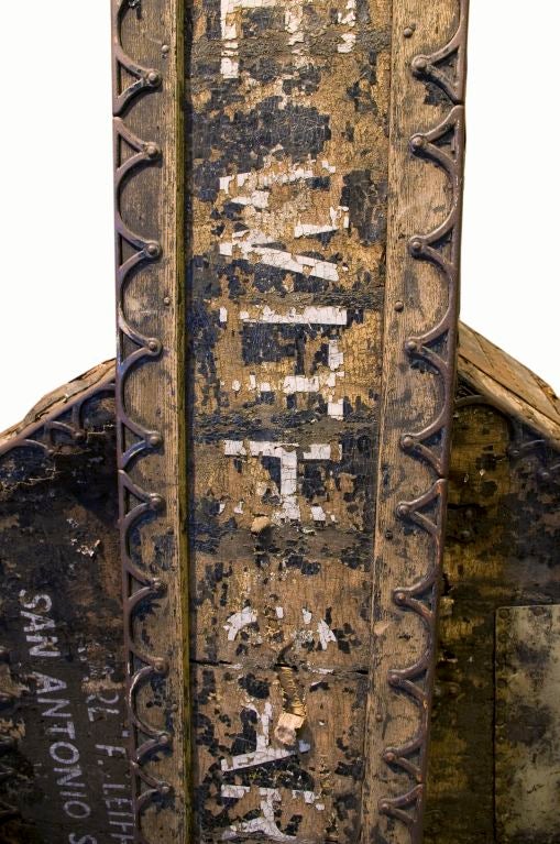 Antique Bass case. Amazing piece!! incredible detailing on edge, heavily patinated leather, even has a ptched part with an antique licence plate on it. Sculptural!