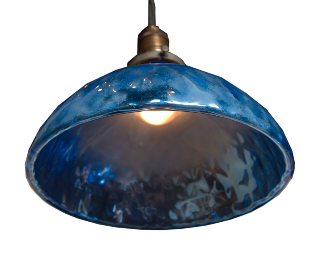 Blue Mercury Pendant Lights with Quilted pattern. Priced Individually