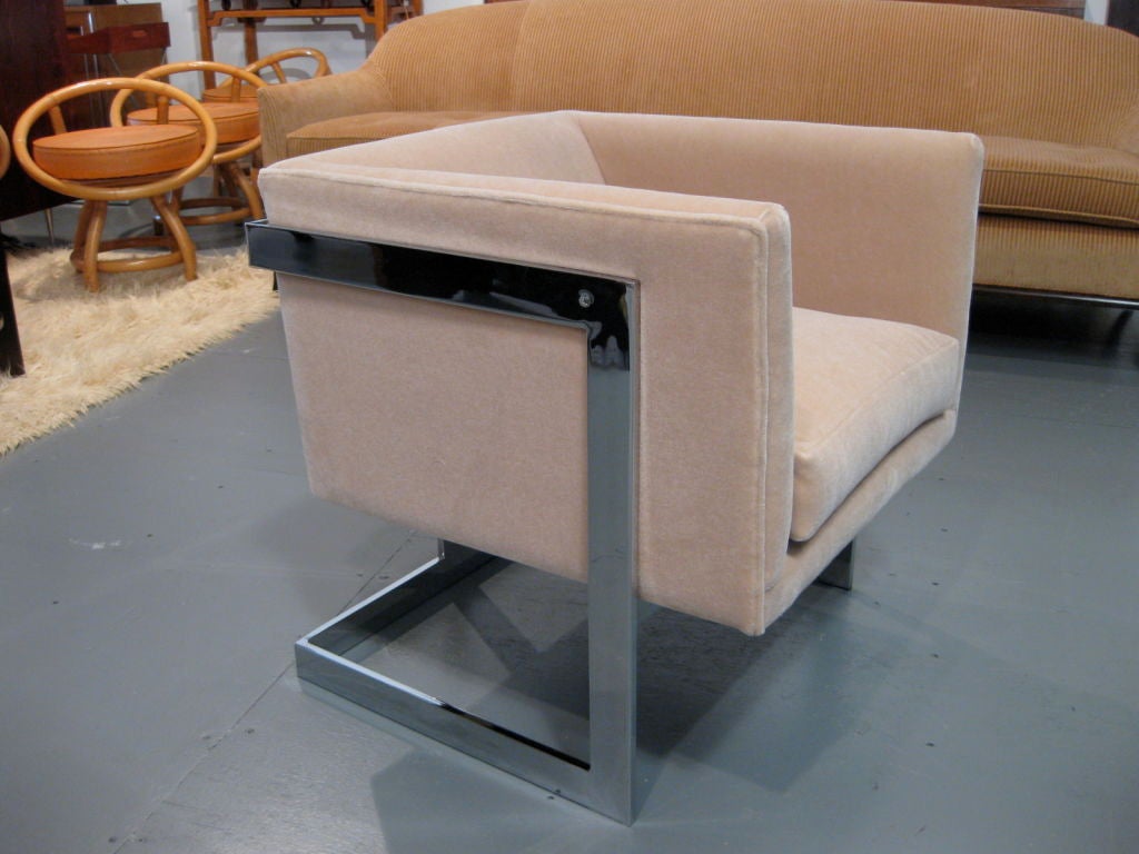 Chrome Pair 1970's Milo Baughman Lounge Chairs for Thayer Coggin