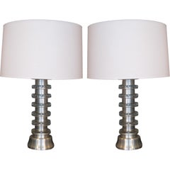 Pair 1930
s Aluminum and Glass Art Deco Table Lamps