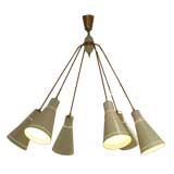 A Modernist Six Light Chandelier in Brass and Lacquered Metal
