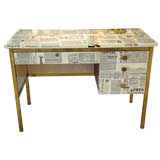 A Rare One of a Kind Brass Framed Desk by Piero Fornasetti