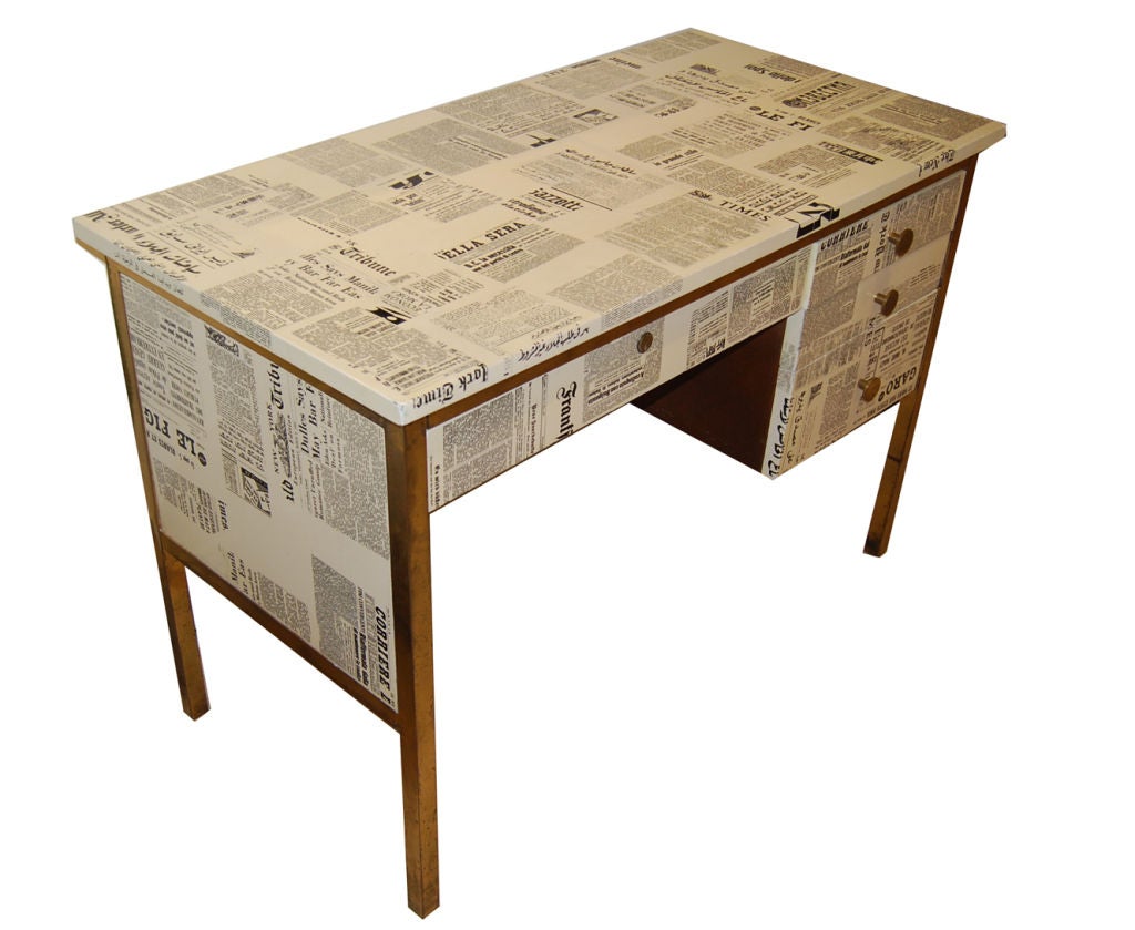 A Rare One of a Kind Brass Framed Desk by Piero Fornasetti 2