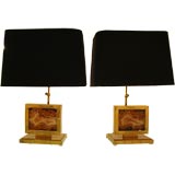 A Pair of Brass and Agate Table Lamps by Willy Daro
