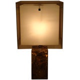 A Crackled Resin Based Table Lamp with a Plexi Glass Shade.