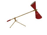 A Brass and Red Lacquer Desk Lamp