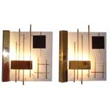 A Pair of Lit Metal and Brass Wall Sconces by Gio Ponti for Lumi