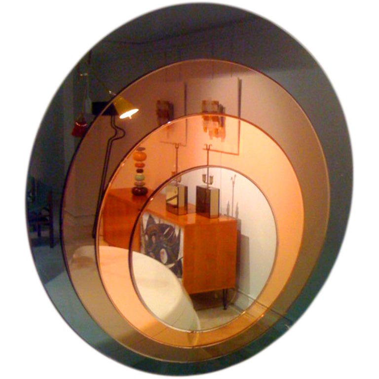 A Large Round Four Color Wall Mirror For Sale