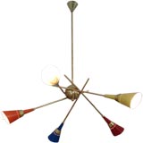 A Five Arm Mid-Century Chandelier in Brass and Lacquered Metal