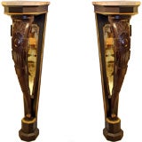 Pair of Black Narrow Consoles with Marble Tops