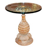 Carved Pineapple Side Table with Glass Top