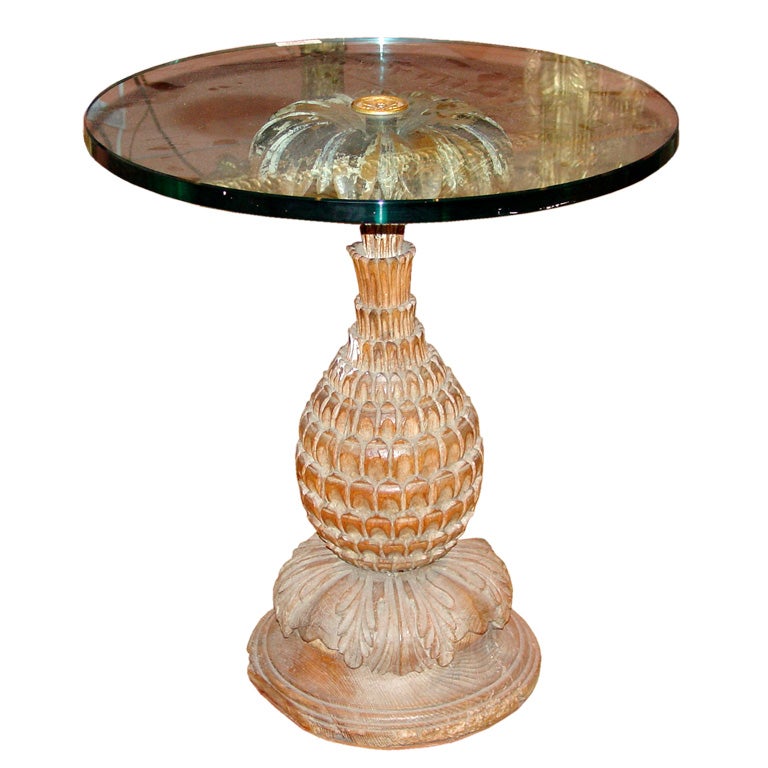 Carved Pineapple Side Table with Glass Top at 1stDibs
