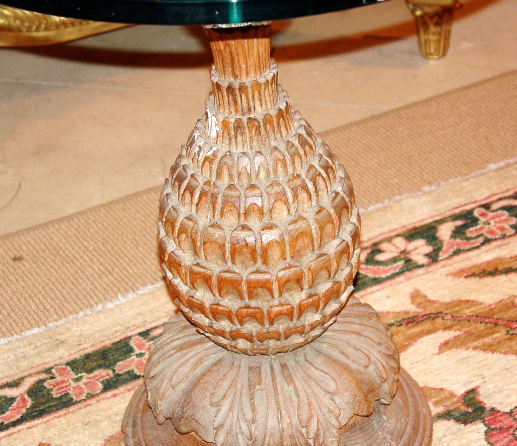 Carved Pineapple Side Table with Glass Top at 1stDibs