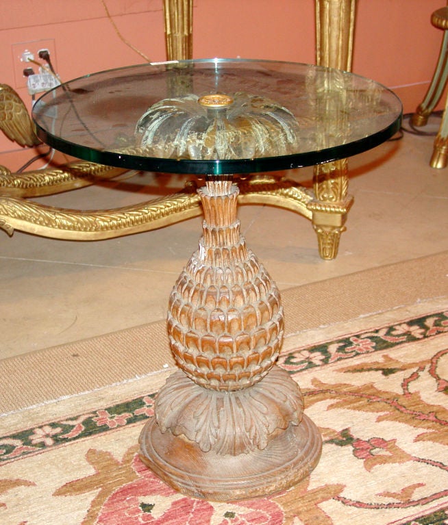 Carved Pineapple Side Table with Glass Top at 1stDibs