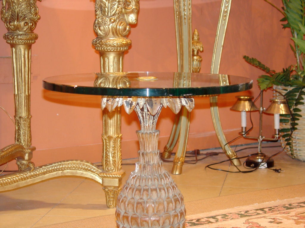Carved Pineapple Side Table with Glass Top at 1stDibs