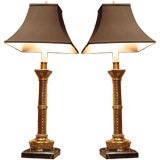 Pair of Large Brass Column Lamps