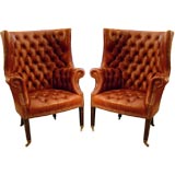 Pair of Early 19th Century Leather Wing Back Armchairs