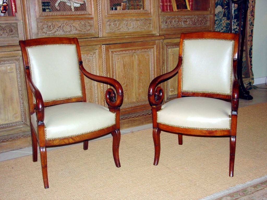 Pair of French Mqhogany Arm Chairs at 1stdibs
