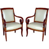 Antique Pair of French Mqhogany Arm Chairs