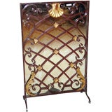 Iron and Gilt Fire Screen with Antiqued Mirror