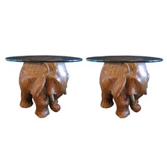 Pair of Hand Carved Elephant Tables