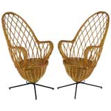 Pair of French Rattan Basket Chairs