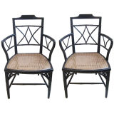 Pair of Faux Bamboo Arm Chairs with Woven Caned Seats