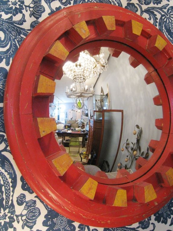 Convex Mirror in Wooden Painted Gear