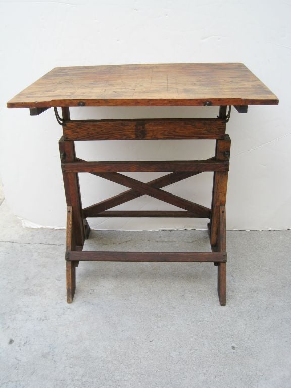 Drafting Table with Original Finish.  Great Bedside Table. Mechanically Operable.