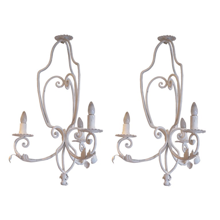 Pair of White Gesso Chandeliers For Sale