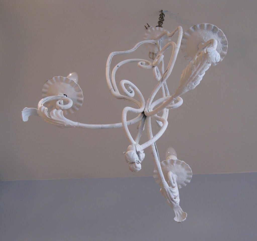 Pair of Italian White Gesso Chandeliers, Newly rewired.  Price is for the pair