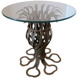 Hand Forged Salterini Iron Side Table with Glass