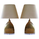 Vintage Pair of Brass Bee Hive  Lamps with Lucite Bases