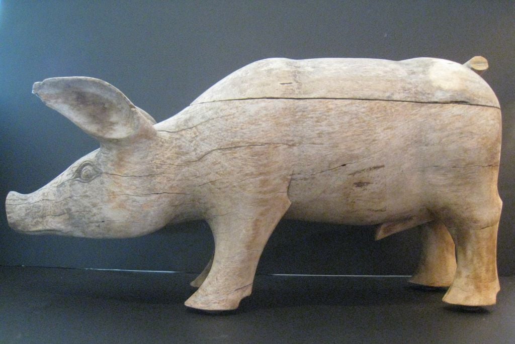 Large 1930s American Folk Art Hand Carved Wooden Pig 2