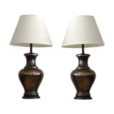 Pair of Monumental Brass Lamps