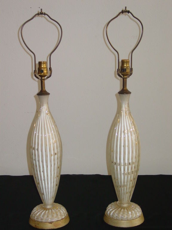 Pair of  Barovier Murano Glass Lamps