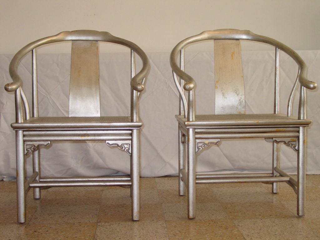 American Pair of Silver Leaf Asian Chairs