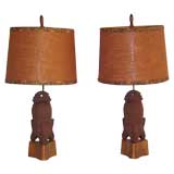 Vintage Pair of Tribal Mask Lamps