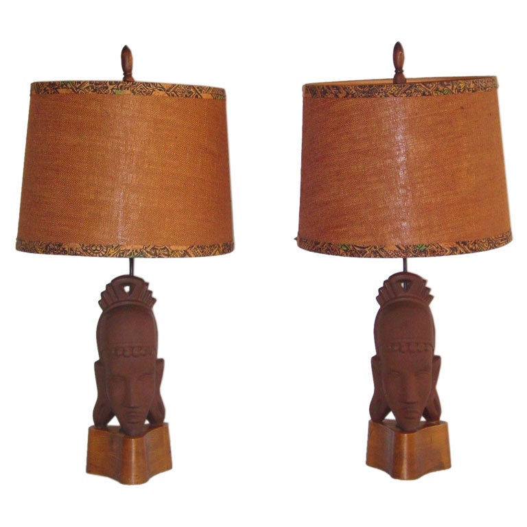 Pair of Tribal Mask Lamps