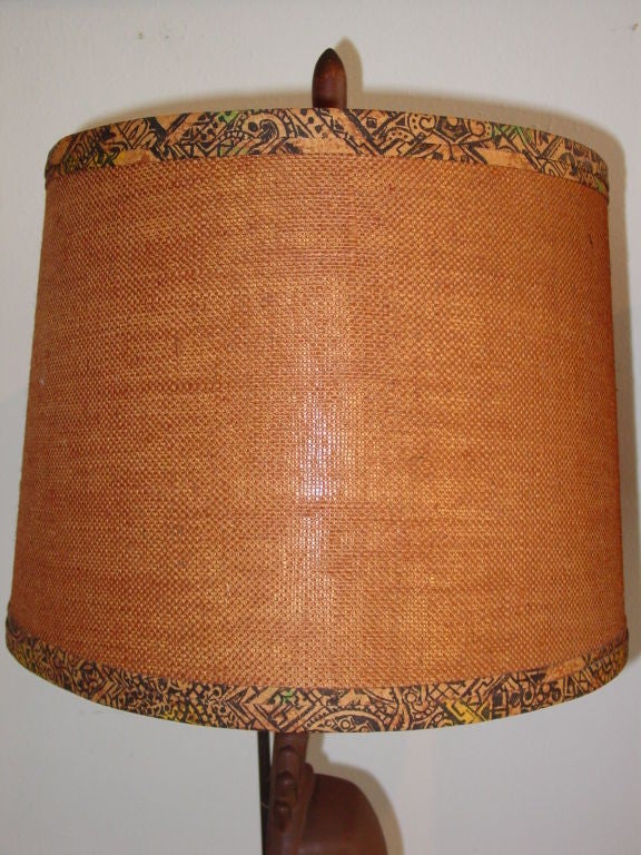 Wood Pair of Tribal Mask Lamps
