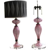 Beautiful Pair of Pink Seguso Murano Lamps